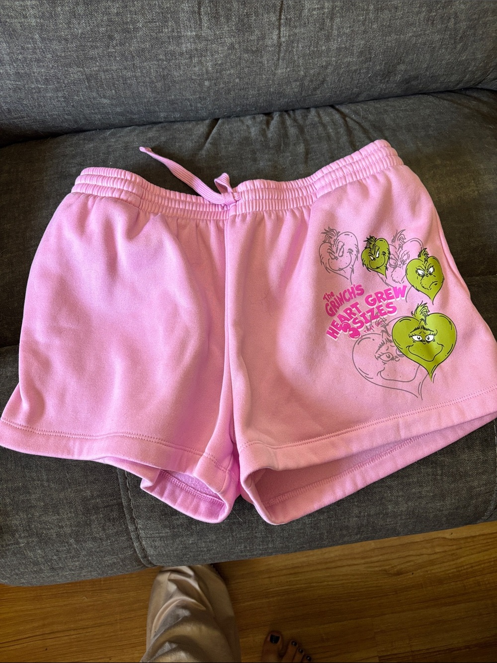 Hybrid Apparel Pink Grinch Heart Graphic Athletic Shorts
